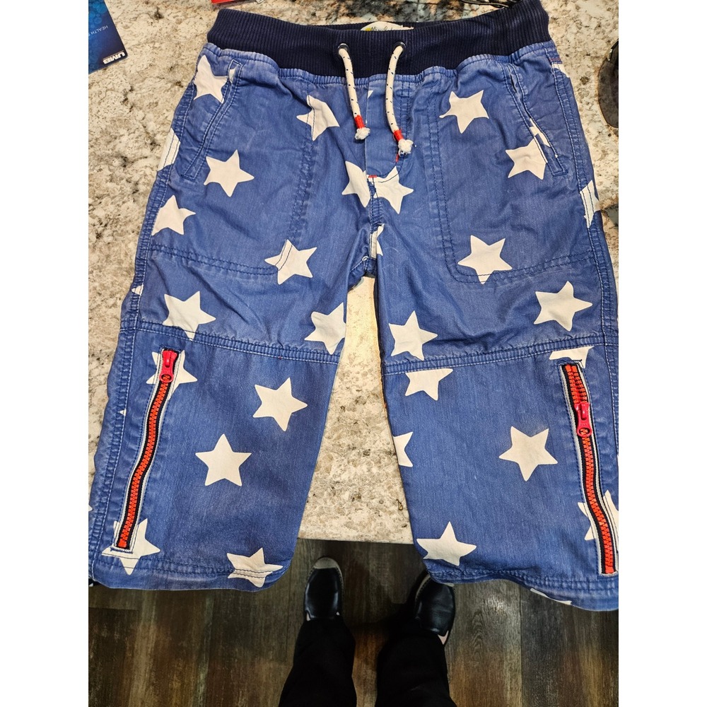 Mini Boden Boys Blue Star Print Shorts Red Zipper Accents Size 10Y 140cm